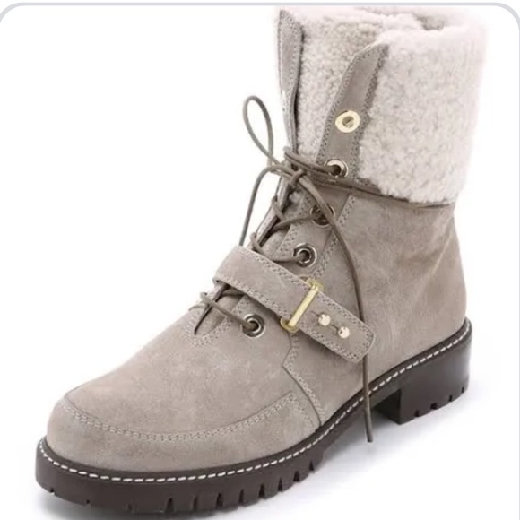Stuart Weitzman Viking Combat Booties Size 7 Lace Up Shearling Snow Buckle - Picture 1 of 4